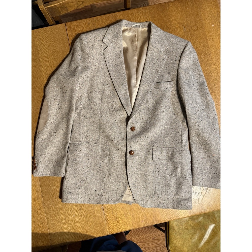 Vintage Farah Tweed Wool‎ Blazer 42L Donegal Fleck Suede Elbow Patch Jacket